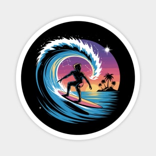 Cosmic Surf Wave Design Retro Vintage Surfer Galaxy Design Magnet